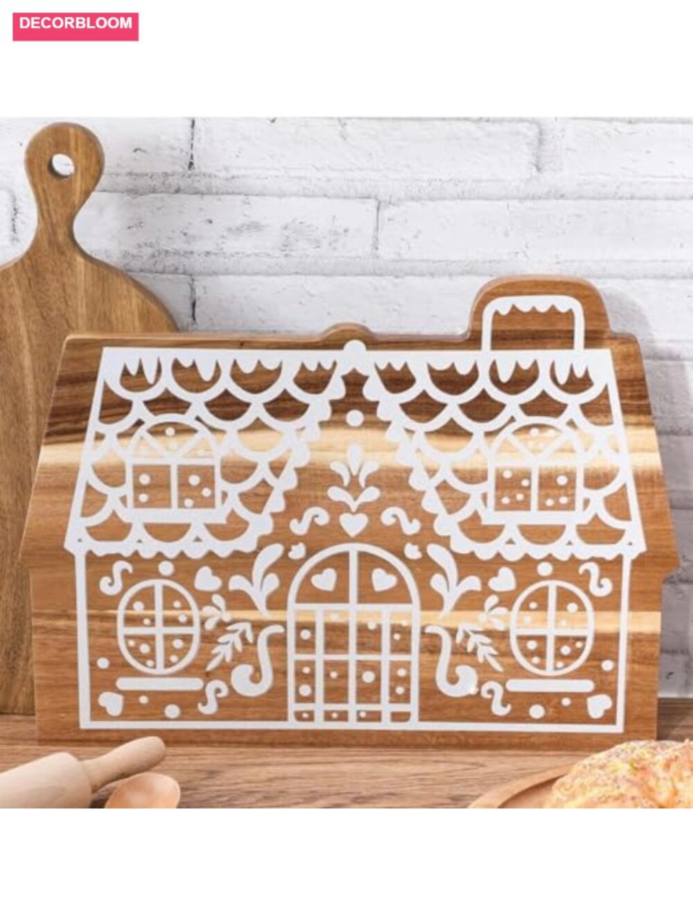 Gingerbread House Cutting Board Acacia Wood Charcuterie Serving Board Christmas